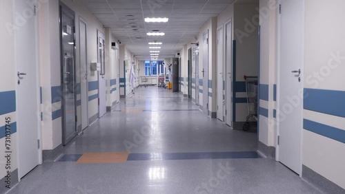 Long Corridor in the Hospital with the Medical Gurney