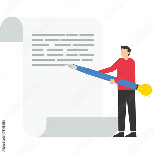 Copywriter or blogger, imagination to succeed in work, talent and skills concept, the creative and inspirational idea to start writing, smart woman using a big pencil with light bulb idea to write on 