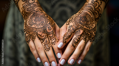 Women's hands in traditional Mehendi henna. Henna_d