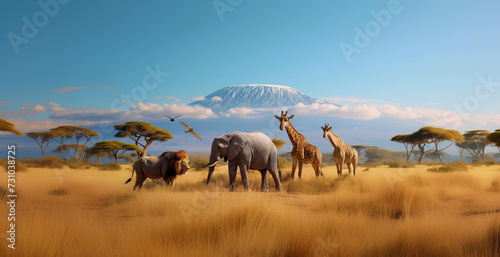 safari animals gathering on the african landscape, national wild life day concept