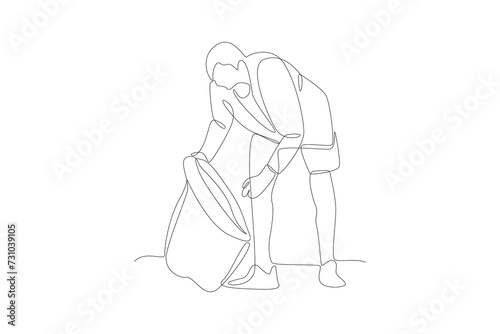 Continuous one line drawing Volunteer concept. Doodle vector illustration.