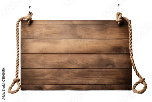 Rustic Wooden Signboard with Hanging Ropes - Isolated on Transparent Background PNG