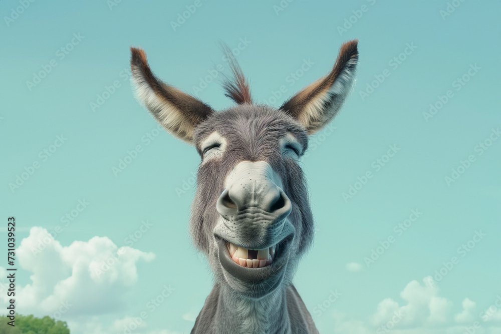 Joyful Donkey Under the Blue Sky. Generative ai