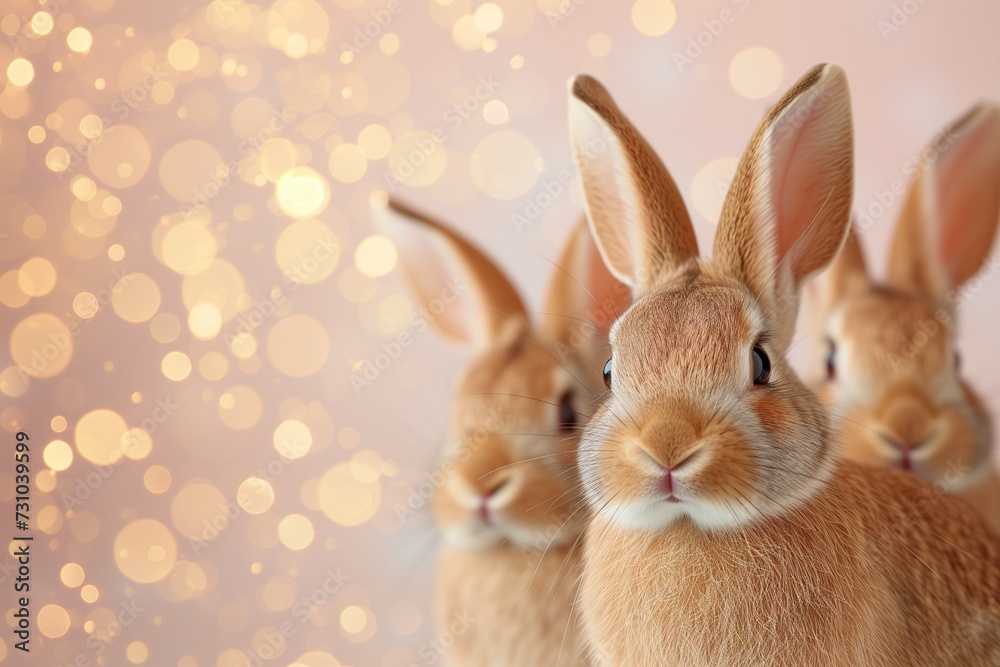 Obraz premium Golden Bunnies, Sparkling Background. Generative ai