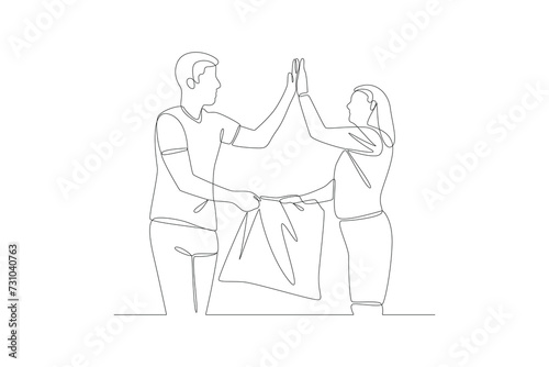 Continuous one line drawing Volunteer concept. Doodle vector illustration.