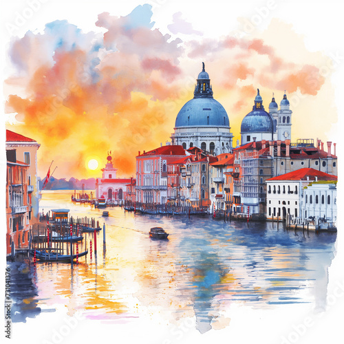 Venice view. Landscape. Architectural building, historical monument. City illustration. Imitation of watercolor painting. Ai Art. © olga_milagros