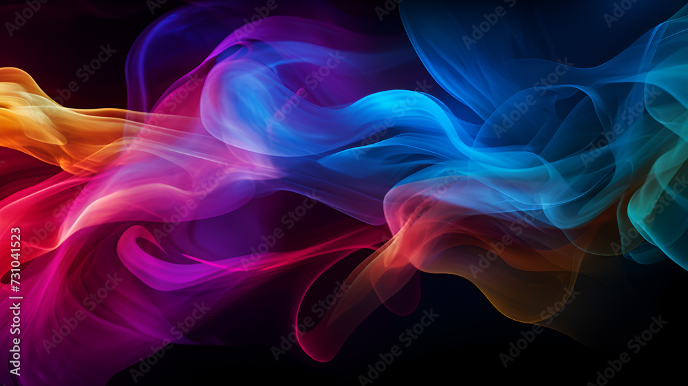 A group of colorful clouds of smoke against a dark background with stars in the sky in the middle of the image. A group of colorful clouds of smoke against a dark background with stars in the sky in the middle of the image.