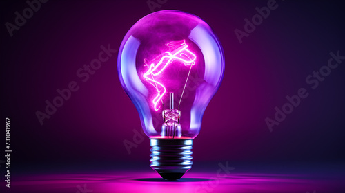 Spiraling colorful purple neon-colored glowing light bulb against a dark background