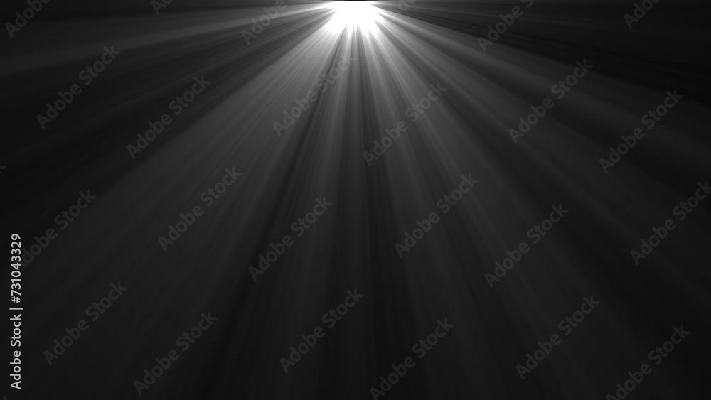 White light beams on black background. Light animation. Dynamic sun rays. 23,98fps