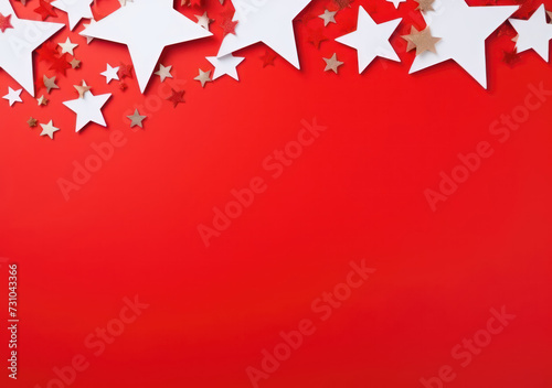 holiday banner , space for text, minimalistic, Red Christmas banner with white stars