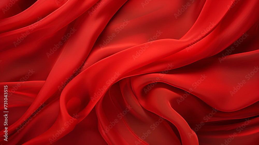 Obraz premium Viewed from above, a sumptuous red silk fabric exudes smooth elegance, perfect for abstract backgrounds with generous copy space.