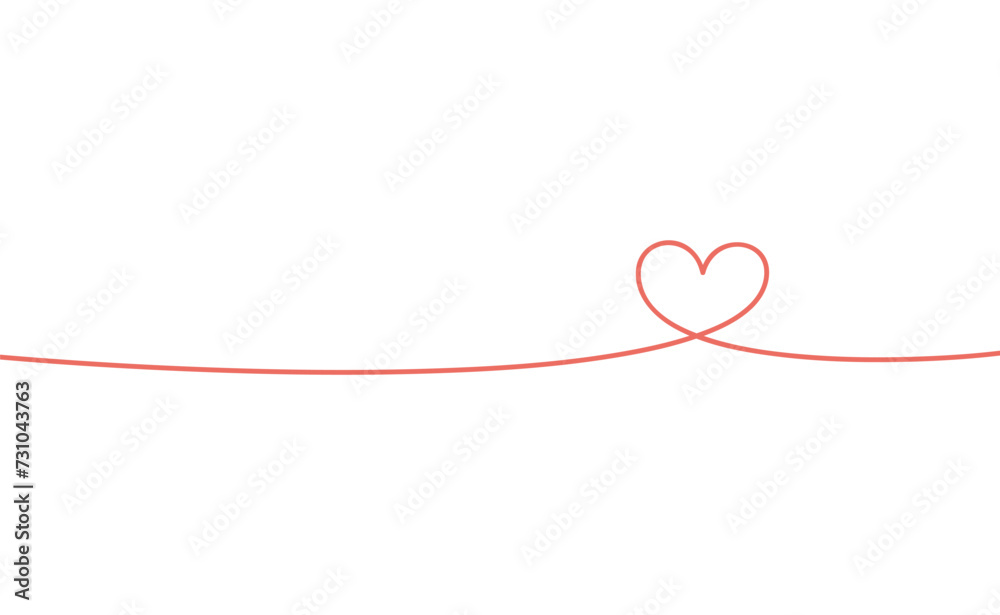 Heart linear illustration. One line continuous doodle for Valentine's Day card. Minimal heart design.