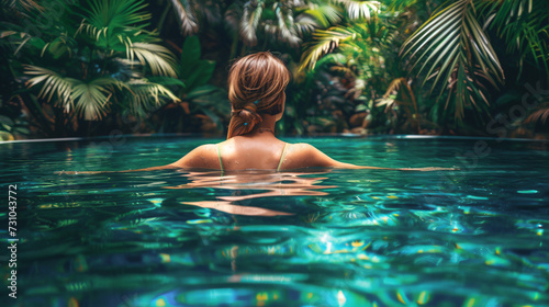 Woman in an exotic swimming pool. © John