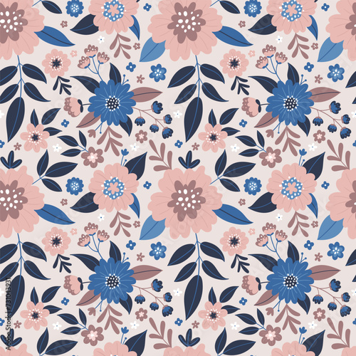 Vector decorative flowers seamless pattern design for fabric, wallpaper or wrapping paper.