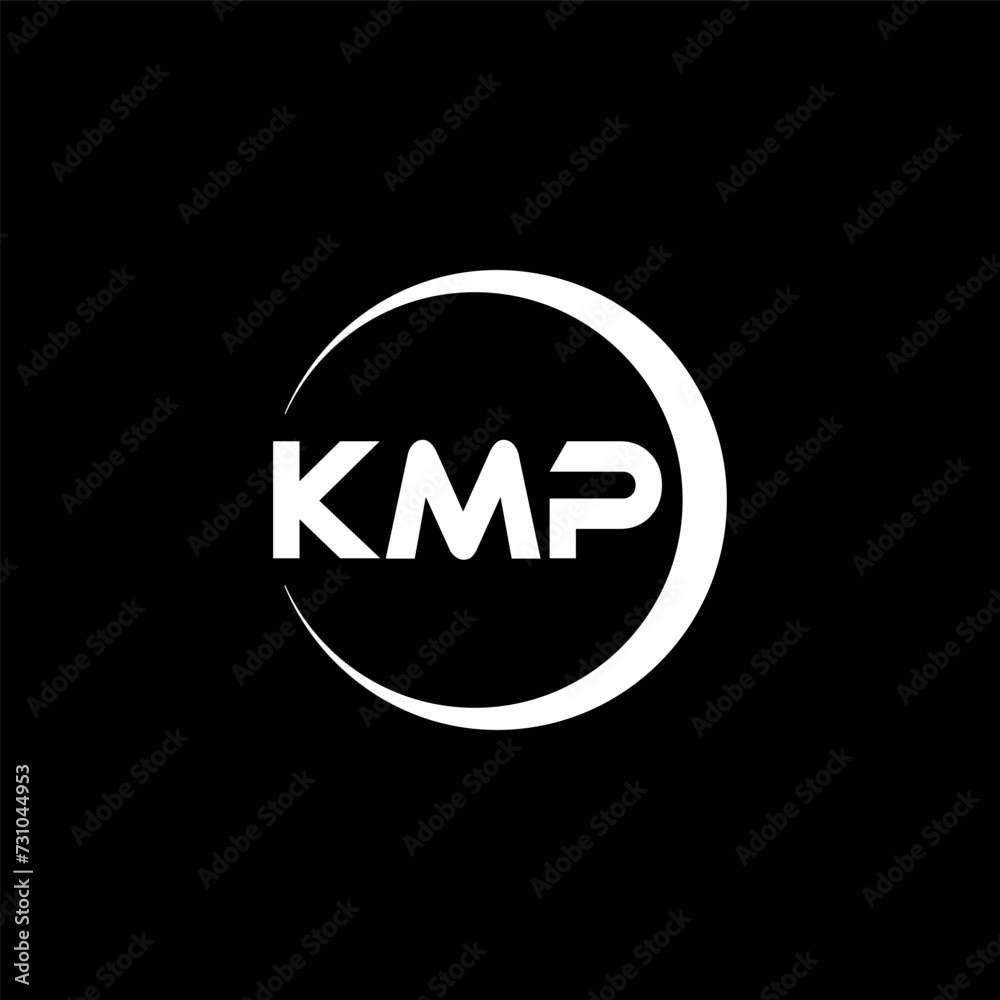 KMP letter logo design with black background in illustrator, cube logo, vector logo, modern alphabet font overlap style. calligraphy designs for logo, Poster, Invitation, etc.