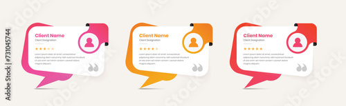 Client feedback and testimonial template design with colorful gradient and abstract shapes