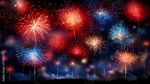 An image of sparkling fireworks, with the composition focused on fireworks bursting in warm