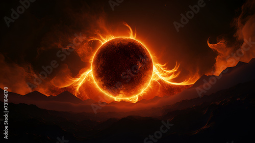 A stunning image of a solar eclipse, with the moon s shadow visible against the sun corona, concept of Aurora borealis