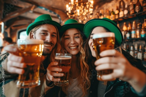 Friendly Gathering Toasting Beers on St. Patrick's Day in Pub