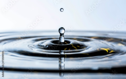 Closeup of water drops sliding on light wet surface. White background