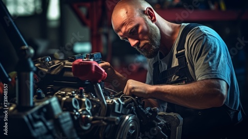 A mechanic adjusting the engine timing for optimal performance photo