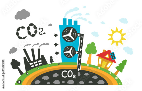 Carbon capture and storage facilities. On a white background. Vector illustration