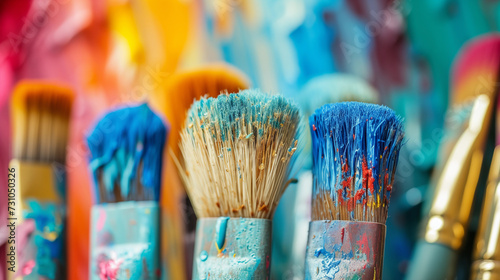 Close-up of colorful brushes 