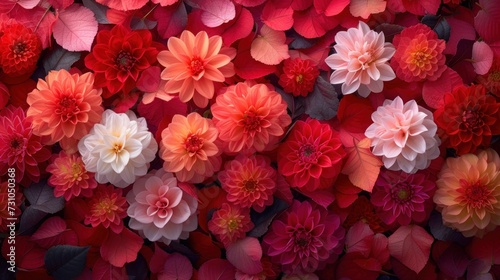 a close up of a bunch of flowers with red, pink, and white flowers in the middle of the picture. photo