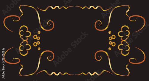 Fantasy ornament with curls. Illustration with place for inscription. Gold gradient on a black background for printing on fabric, applique and cards.