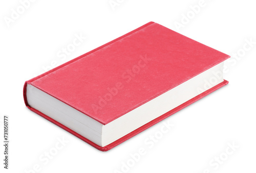 One closed red hardcover book isolated on white