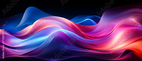 Vibrant abstract color wave on black: Dynamic hues, clear and bright, with a glossy finish. Abstract orange blue azure pink purple lilac dark gradient background. Banner, wallpaper, template, desktop