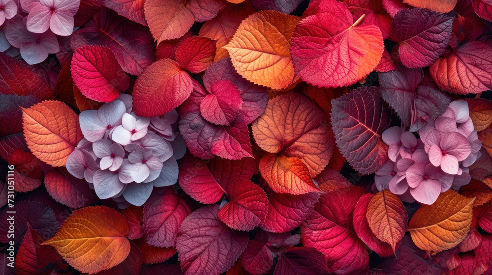 a close up of a bunch of flowers with red and purple leaves on the top and bottom of the flowers. a close up of a bunch of flowers with red and purple leaves on the top and bottom of the flowers.
