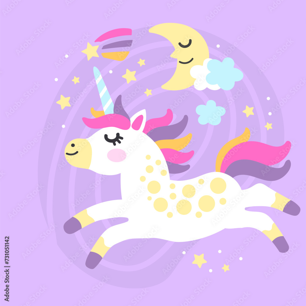 Cute unicorn with moon vector illustration