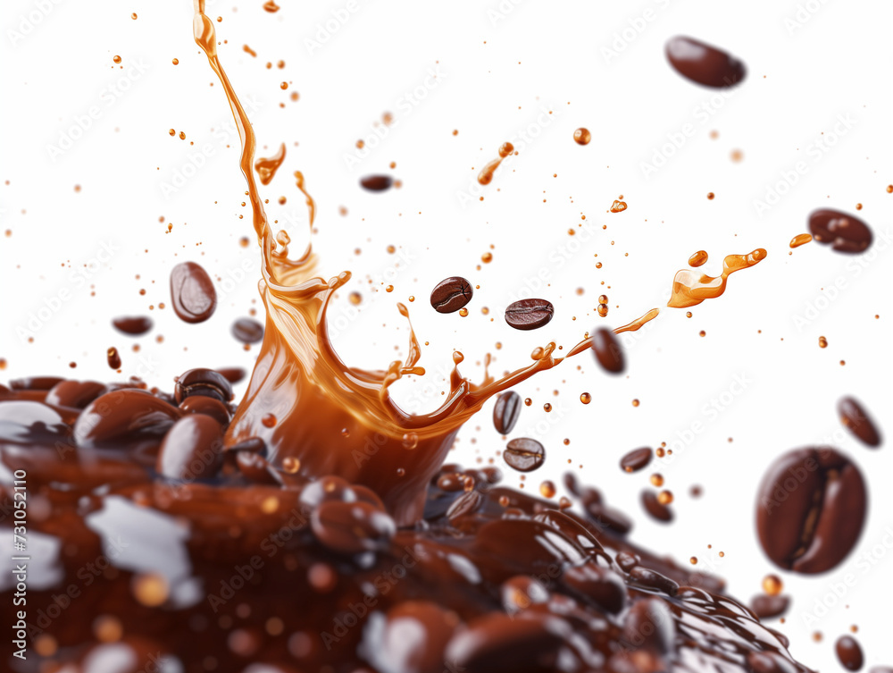 Fototapeta premium Splash of coffee, on white and color background