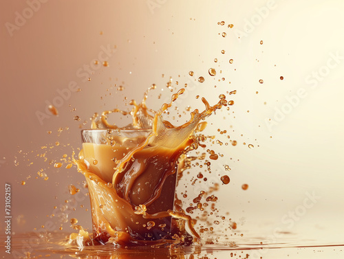 Splash of coffee, on white and color background photo