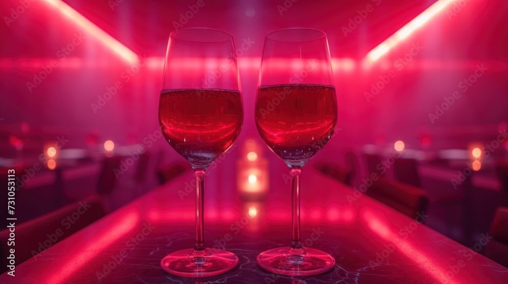 a couple of wine glasses sitting on top of a table next to a couple of wine glasses on top of a table. a couple of wine glasses sitting on top of a table next to a couple of wine glasses on top of a table.