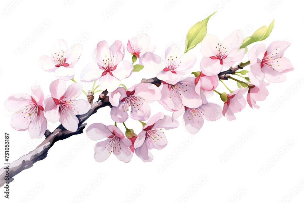 Naklejka premium Pink blossom of sakura or cherry tree on white background