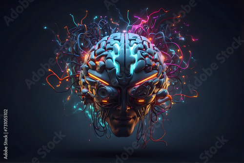 Illustration of the human brain with electric brain concept