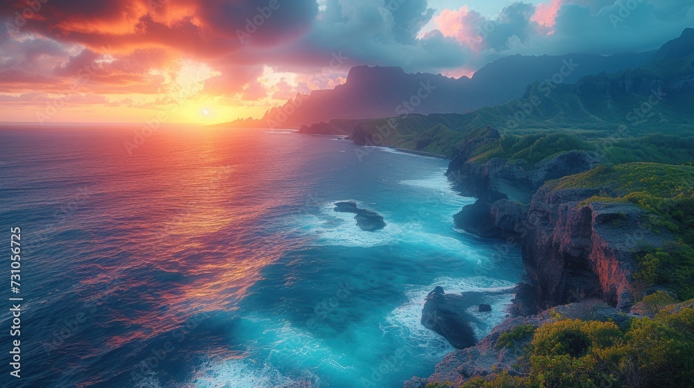a large body of water surrounded by a lush green hillside next to a lush green hillside under a cloudy sky. a large body of water surrounded by a lush green hillside next to a lush green hillside under a cloudy sky.