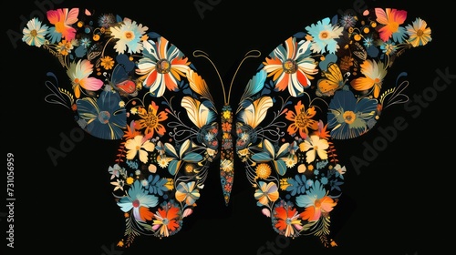 a picture of a butterfly with a lot of flowers on it's wings in the shape of a butterfly.