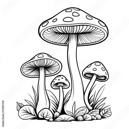 Mushroom outline coloring page illustration for children and adult