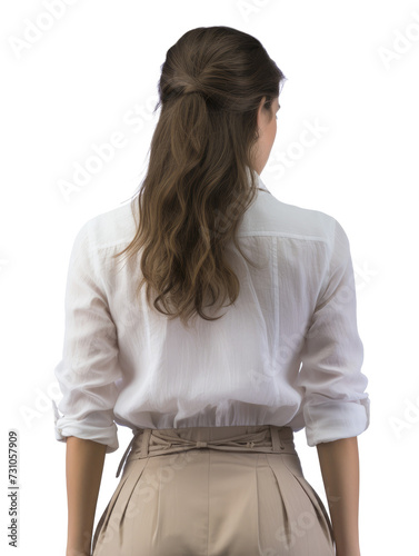 portrait of a young woman walking, back view, transparent, png