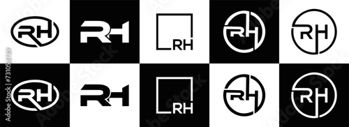 RH logo. RH set , R H design. White RH letter. RH, R H letter logo design. Initial letter RH letter logo set, linked circle uppercase monogram logo. R H letter logo vector design.	
