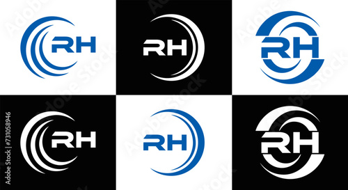 RH logo. RH set , R H design. White RH letter. RH, R H letter logo design. Initial letter RH letter logo set, linked circle uppercase monogram logo. R H letter logo vector design. 