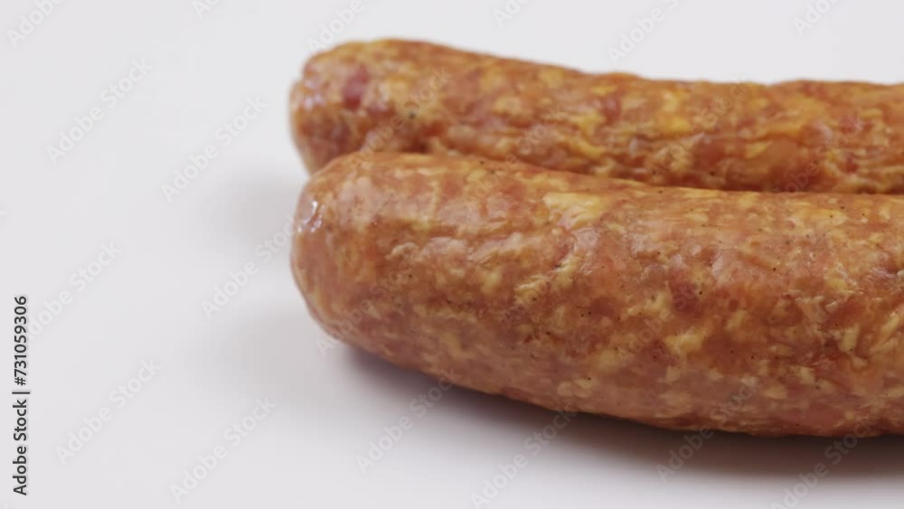 saucisses fumées , en gros plan, isolées sur un fond blanc saucisses fumées , en gros plan, isolées sur un fond blanc