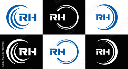 RH logo. RH set , R H design. White RH letter. RH, R H letter logo design. Initial letter RH letter logo set, linked circle uppercase monogram logo. R H letter logo vector design.	
