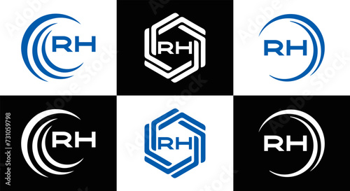 RH logo. RH set , R H design. White RH letter. RH, R H letter logo design. Initial letter RH letter logo set, linked circle uppercase monogram logo. R H letter logo vector design.	
