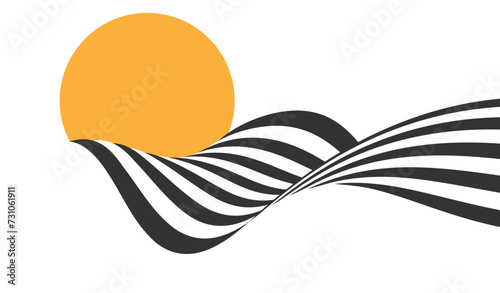 Abstract wave background, black and white wavy stripes or lines design. Optical art.
