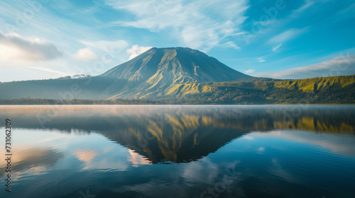 Volcanic mountain in morning light reflected. © John