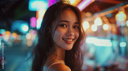 attractive woman at nightlife in a narrow side street, local woman local, attractive, youthful appearance, age 25, friendly smile smile, fictional location